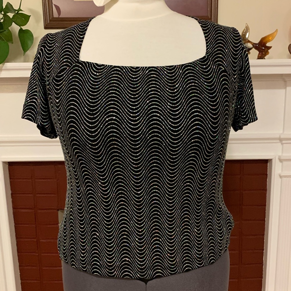 Holiday Fashion Slinky Sparkle Black & Silver Top